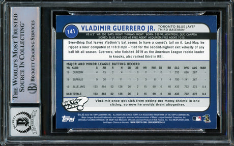 Vladimir Guerrero Jr. Autographed 2020 Topps Big League Card #141 Toronto Blue Jays Auto Grade Gem Mint 10 Beckett BAS #16338232