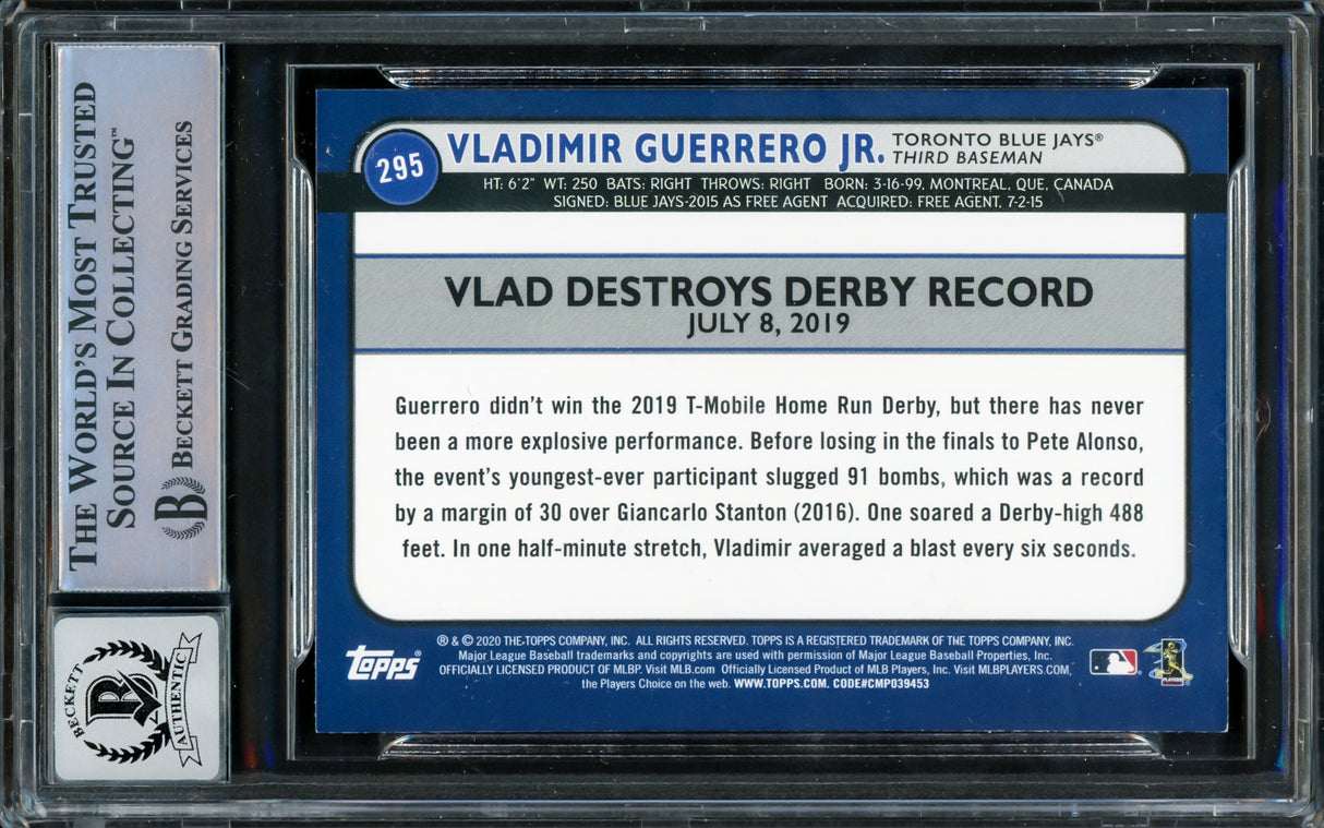 Vladimir Guerrero Jr. Autographed 2020 Topps Big League Card #295 Toronto Blue Jays Auto Grade Gem Mint 10 Beckett BAS #16338234