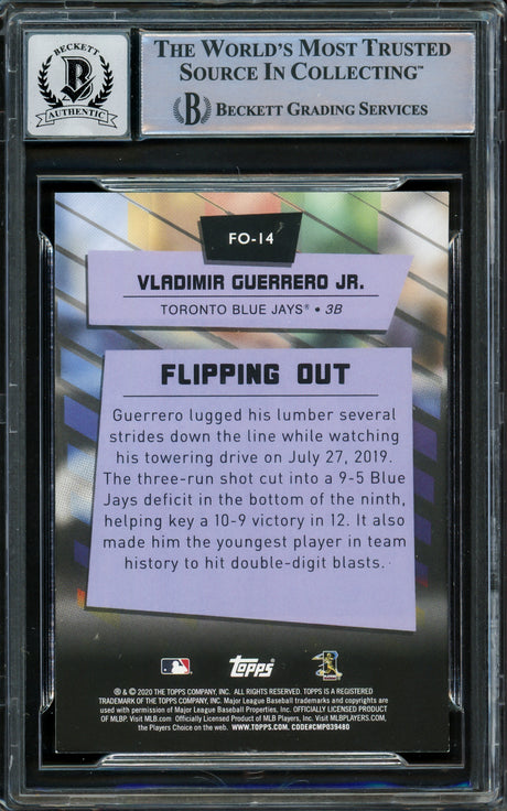 Vladimir Guerrero Jr. Autographed 2020 Topps Big League Flipping Out Card #FO-14 Toronto Blue Jays Auto Grade Gem Mint 10 Beckett BAS #16338236