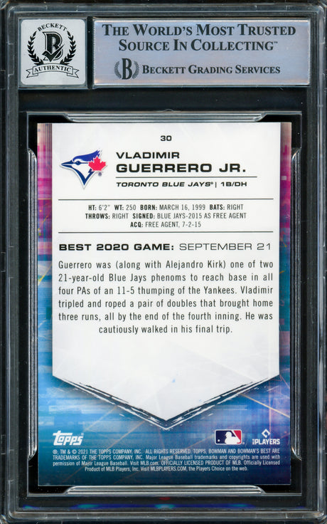 Vladimir Guerrero Jr. Autographed 2021 Bowman's Best Card #30 Toronto Blue Jays Auto Grade Gem Mint 10 Beckett BAS #16338406
