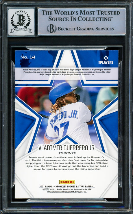 Vladimir Guerrero Jr. Autographed 2021 Rookie & Stars Card #14 Toronto Blue Jays Auto Grade Gem Mint 10 Beckett BAS #16338561