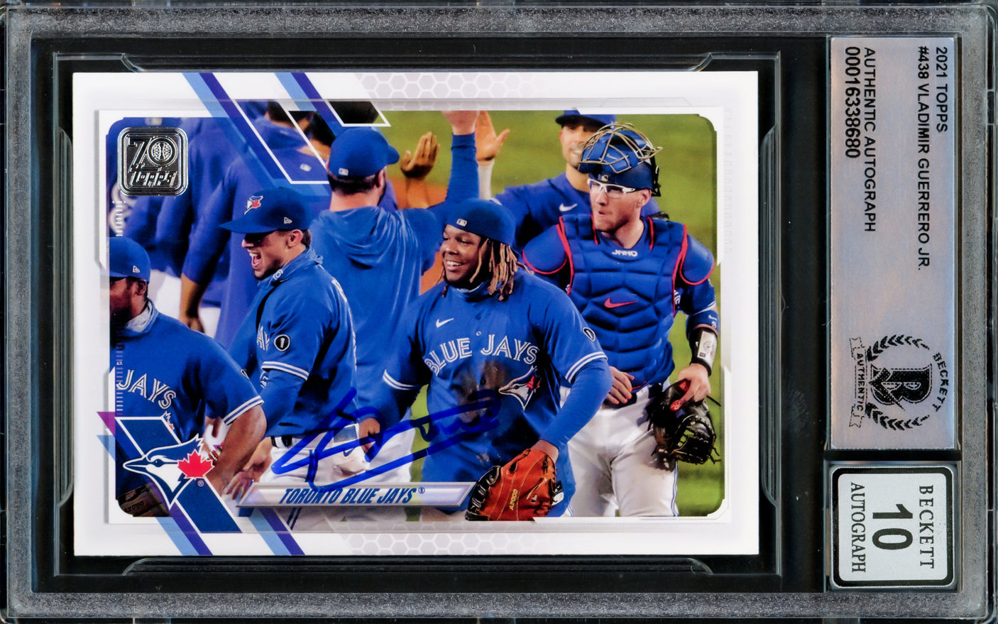 Vladimir Guerrero Jr. Autographed 2021 Topps Card #438 Toronto Blue Jays Auto Grade Gem Mint 10 Beckett BAS #16338680