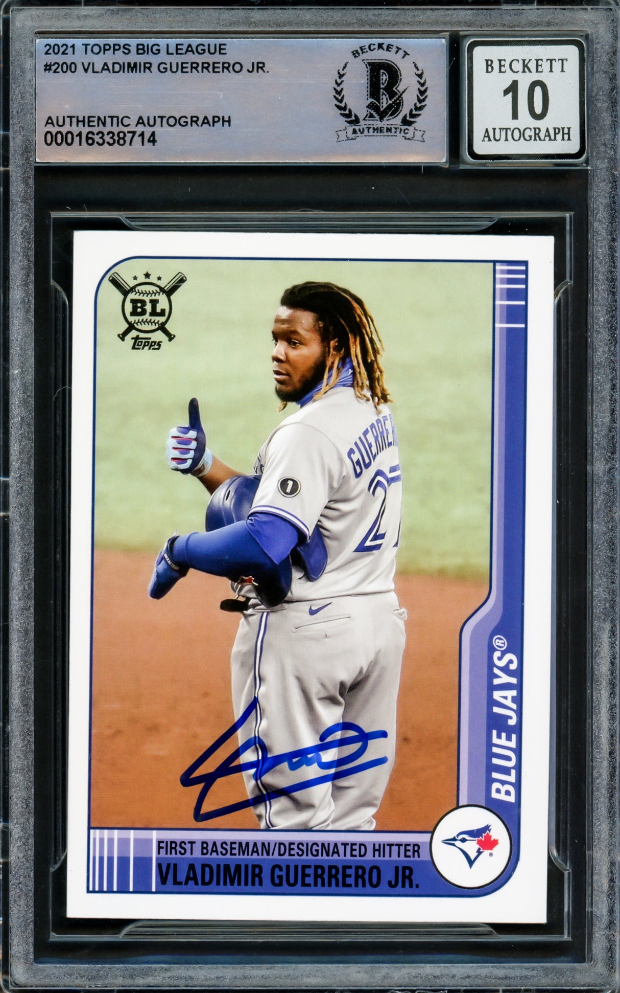 Vladimir Guerrero Jr. Autographed 2021 Topps Big League Card #200 Toronto Blue Jays Auto Grade Gem Mint 10 Beckett BAS #16338714