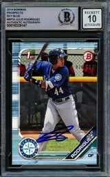 Julio Rodriguez Autographed 2019 Bowman Prospects Sky Blue Rookie Card #BP33 Seattle Mariners Auto Grade Gem Mint 10 #30/499 Beckett BAS #16339147