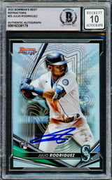 Julio Rodriguez Autographed 2022 Bowman's Best Refractors Rookie Card #23 Seattle Mariners Auto Grade Gem Mint 10 Beckett BAS #16339179