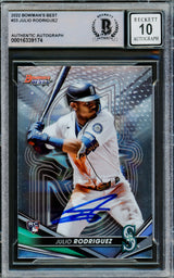 Julio Rodriguez Autographed 2022 Bowman's Best Rookie Card #23 Seattle Mariners Auto Grade Gem Mint 10 Beckett BAS #16339174
