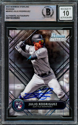 Julio Rodriguez Autographed 2022 Bowman Sterling Rookie Card #BSR32 Seattle Mariners Auto Grade Gem Mint 10 Beckett BAS #16339282