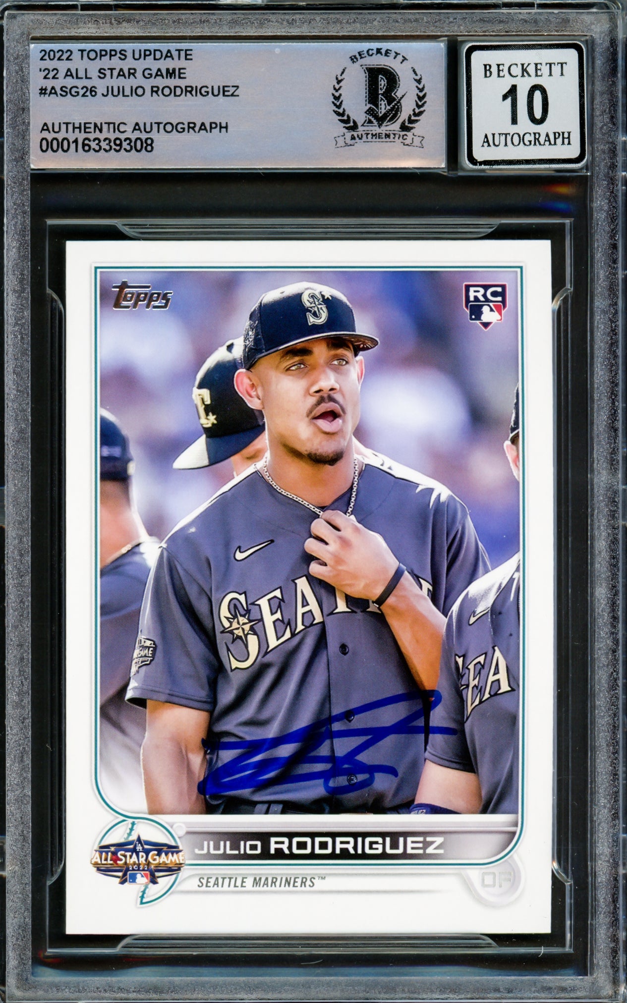 Julio Rodriguez Autographed 2022 Topps Update All Star Rookie Card #ASG-26 Seattle Mariners Auto Grade Gem Mint 10 Beckett BAS #16339308