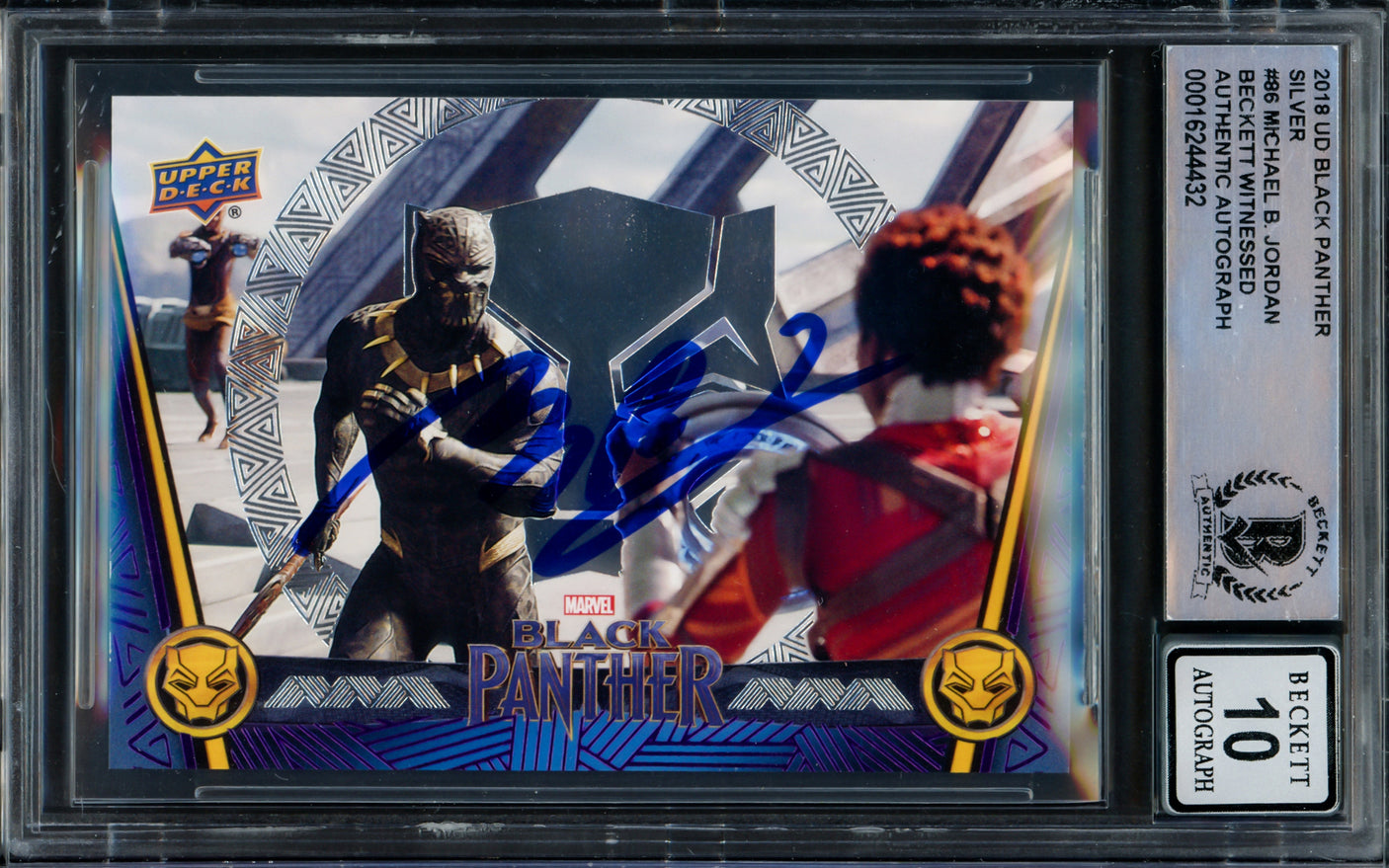 Michael B. Jordan Autographed 2018 Upper Deck Black Panther Silver Card #86 Marvel Auto Grade Gem Mint 10 Beckett BAS #16244432
