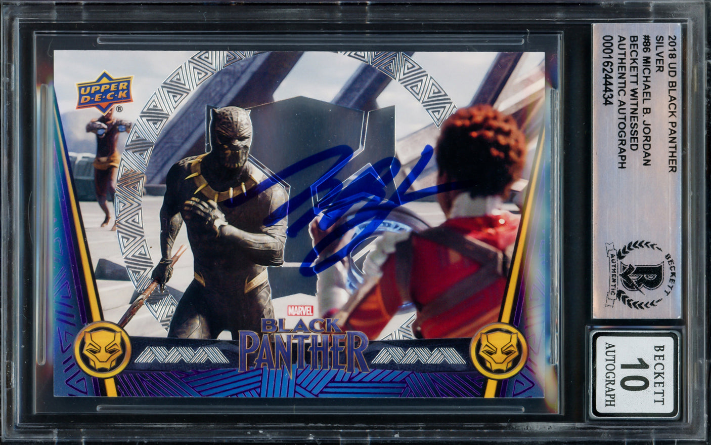 Michael B. Jordan Autographed 2018 Upper Deck Black Panther Silver Card #86 Marvel Auto Grade Gem Mint 10 Beckett BAS #16244434