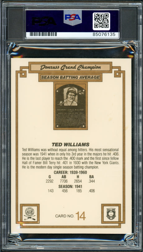 Ted Williams Autographed 1984 Donruss Champions Card #14 Boston Red Sox PSA/DNA #85076135