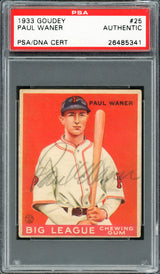 Paul Waner Autographed 1933 Goudey Rookie Card #25 Pittsburgh Pirates PSA/DNA #26485341