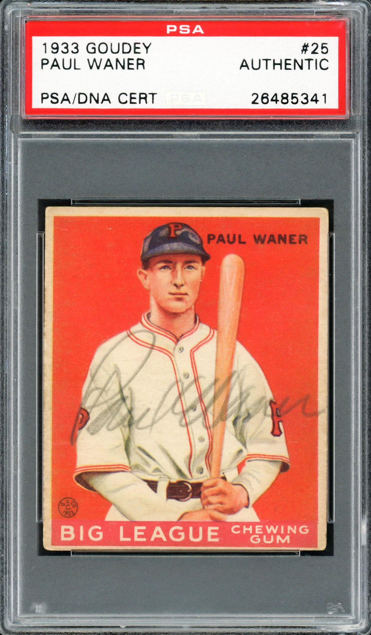 Paul Waner Autographed 1933 Goudey Rookie Card #25 Pittsburgh Pirates PSA/DNA #26485341