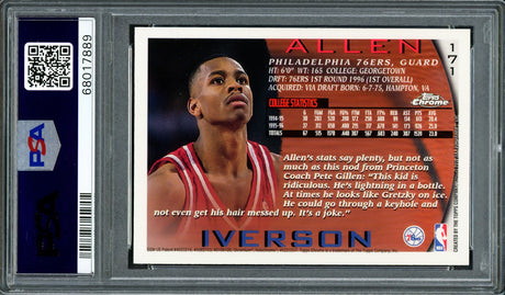 Allen Iverson Autographed 1996-97 Topps Chrome Rookie Card #171 Philadelphia 76ers PSA 8 Auto Grade Gem Mint 10 PSA/DNA #68017889
