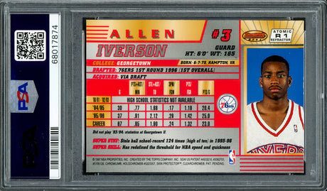Allen Iverson Autographed 1996-97 Bowman's Best Atomic Refractor Rookie Card #R1 Philadelphia 76ers PSA 8 Auto Grade Gem Mint 10 PSA/DNA #68017874