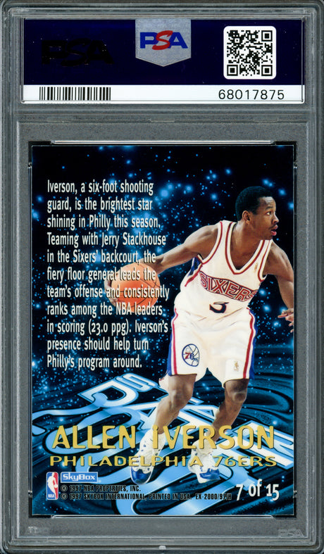Allen Iverson Autographed 1996 Skybox E-X2000 Star Date 2000 Rookie Card #7 Philadelphia 76ers PSA 8 Auto Grade Gem Mint 10 PSA/DNA #68017875