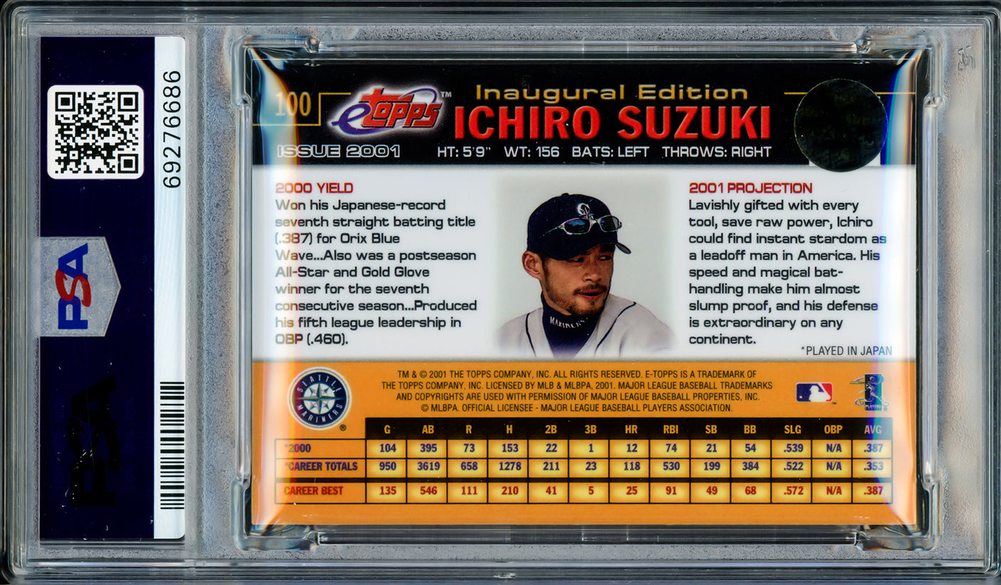 Ichiro Suzuki Autographed 2001 eTopps Rookie Card #100 Seattle Mariners PSA 9 Auto Grade Gem Mint 10 "01 ROY/MVP" Highest Graded PSA/DNA #69276686