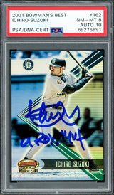 Ichiro Suzuki Autographed 2001 Bowman's Best Rookie Card #162 Seattle Mariners PSA 8 Auto Grade Gem Mint 10 "01 ROY/MVP" #1548/2999 PSA/DNA #69276691