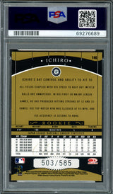 Ichiro Suzuki Autographed 2001 Donruss Classics Rookie Card #146 Seattle Mariners PSA 8 Auto Grade Gem Mint 10 "01 ROY/MVP" Pop 1 #503/585 PSA/DNA #69276689