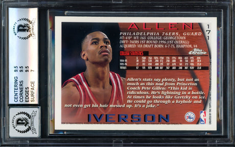 Allen Iverson Autographed 1996-97 Topps Chrome Rookie Card #171 Philadelphia 76ers BGS 8 Auto Grade Gem Mint 10 Beckett BAS #14868993