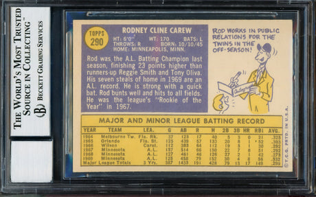 Rod Carew Autographed 1970 Topps Card #290 Minnesota Twins Auto Grade Gem Mint 10 (Miscut) Beckett BAS #12510821