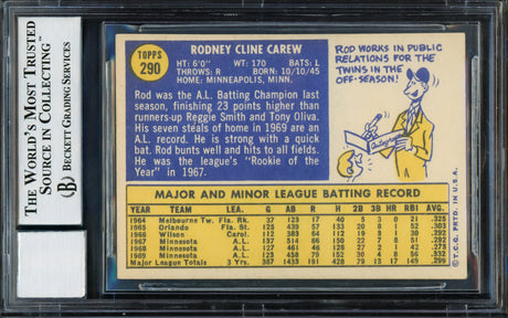 Rod Carew Autographed 1970 Topps Card #290 Minnesota Twins Auto Grade Gem Mint 10 (Miscut) Beckett BAS #12510815