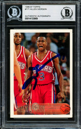 Allen Iverson Autographed 1996-97 Topps Card #171 Philadelphia 76ers Beckett BAS #14133909