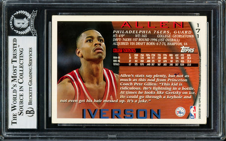 Allen Iverson Autographed 1996-97 Topps Card #171 Philadelphia 76ers Beckett BAS #14133909