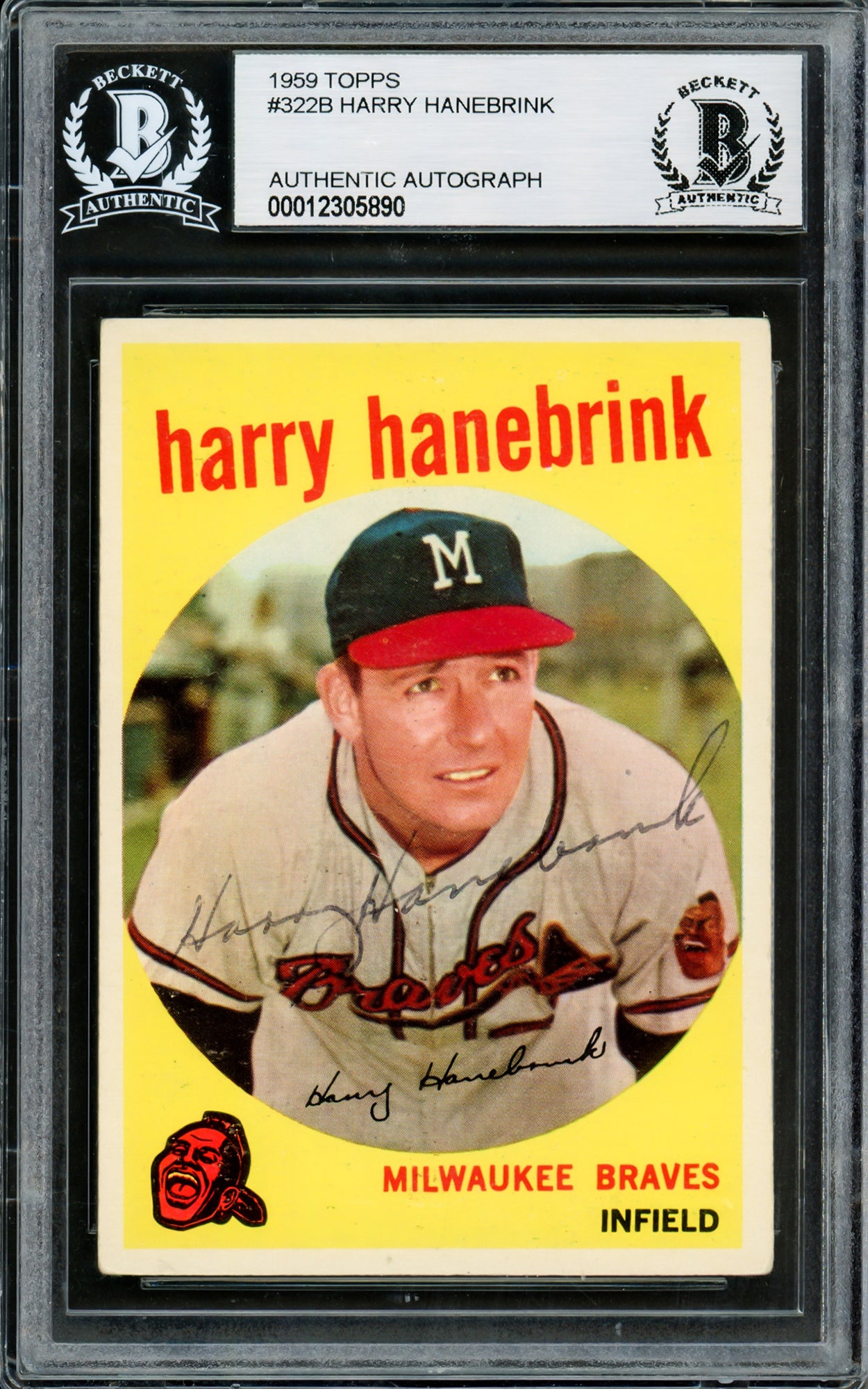 Harry Hanebrink Autographed 1959 Topps Card #322B Milwaukee Braves Beckett BAS #12305890
