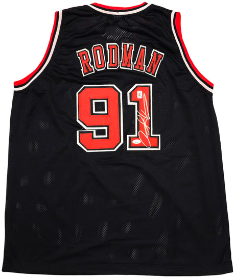 Chicago Bulls Dennis Rodman Autographed Black Jersey JSA Stock #237057