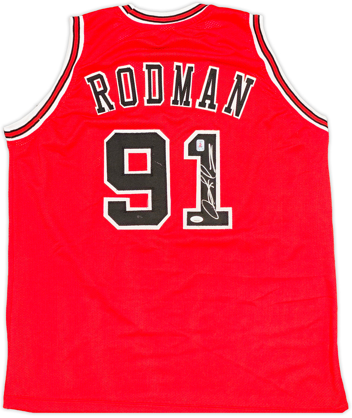 Chicago Bulls Dennis Rodman Autographed Red Jersey JSA Stock #237055