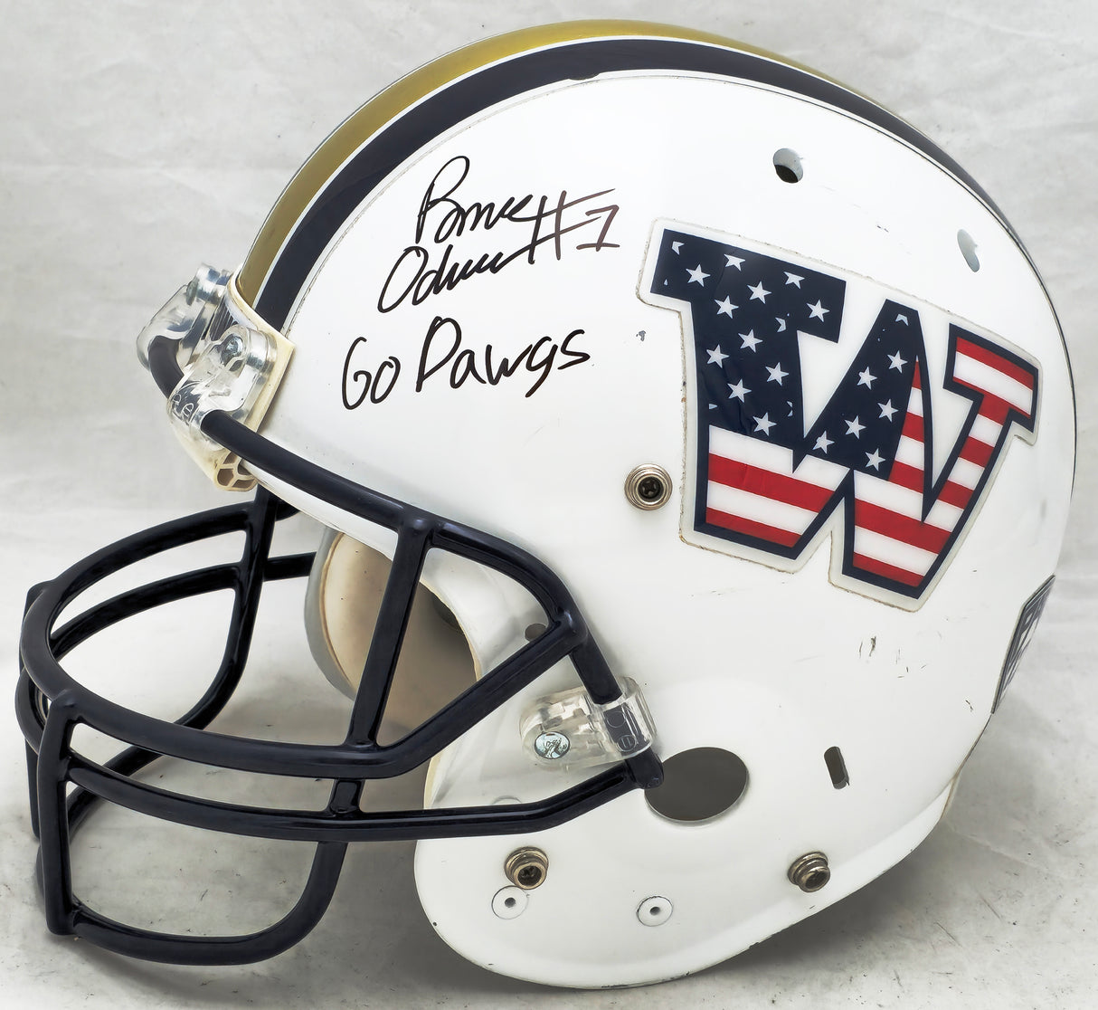 Rome Odunze Autographed Washington Huskies White USA Flag Full Size Authentic Helmet "Go Dawgs" (Mark, Scuff) MCS Holo #82580