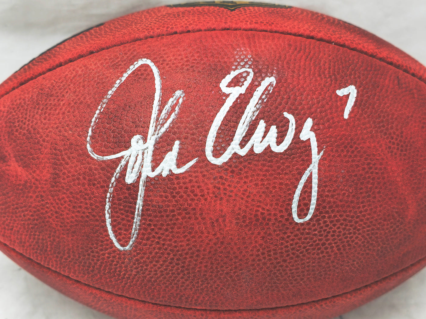 John Elway Autographed Official NFL Leather Colored Gold Shield Football Denver Broncos Beckett BAS Witness #W609022