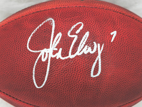 John Elway Autographed Official NFL Leather Colored Gold Shield Football Denver Broncos Beckett BAS Witness #W609021