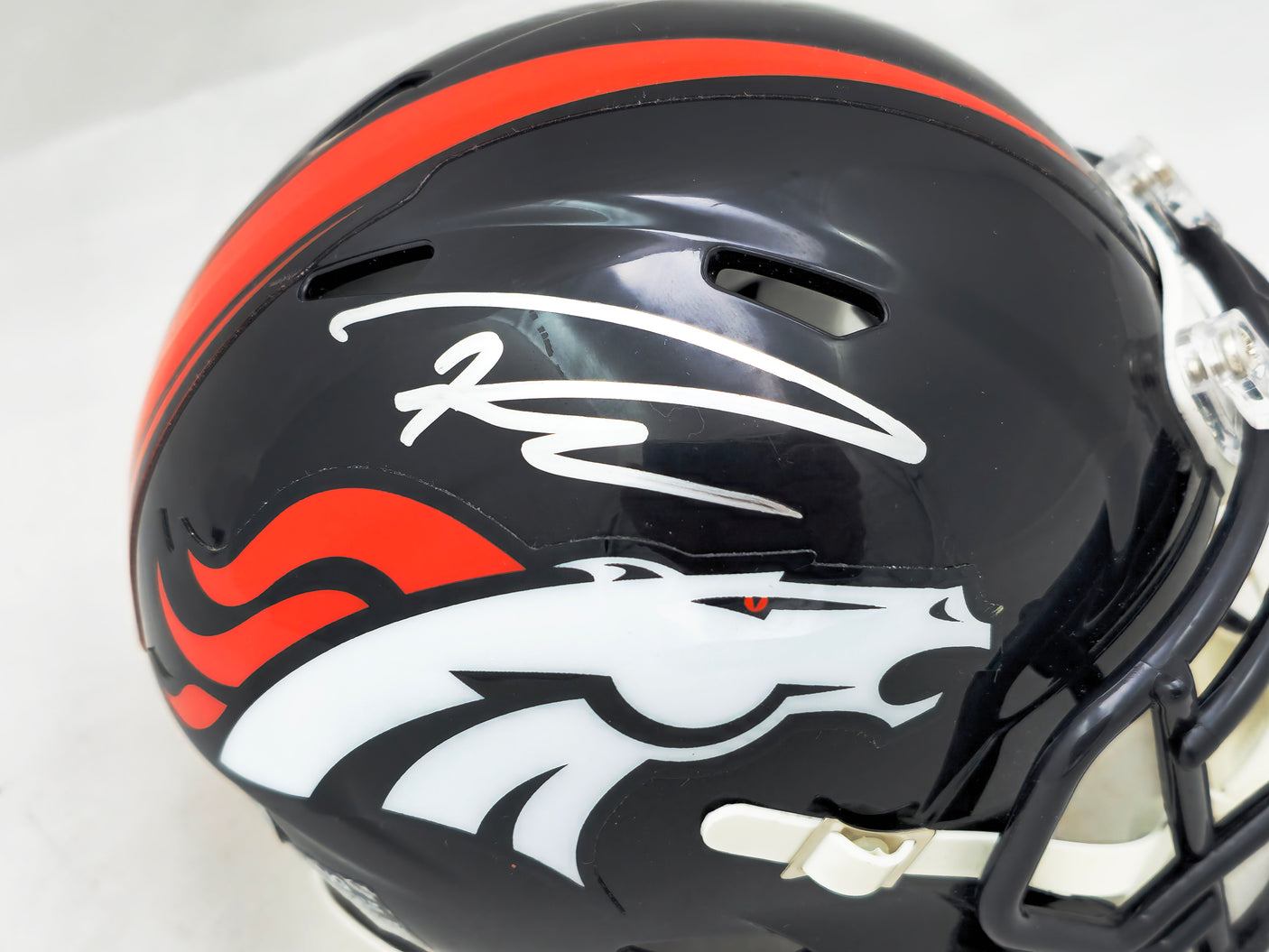 Russell Wilson Autographed Denver Broncos Dark Blue Speed Mini Helmet Fanatics Holo #B747728