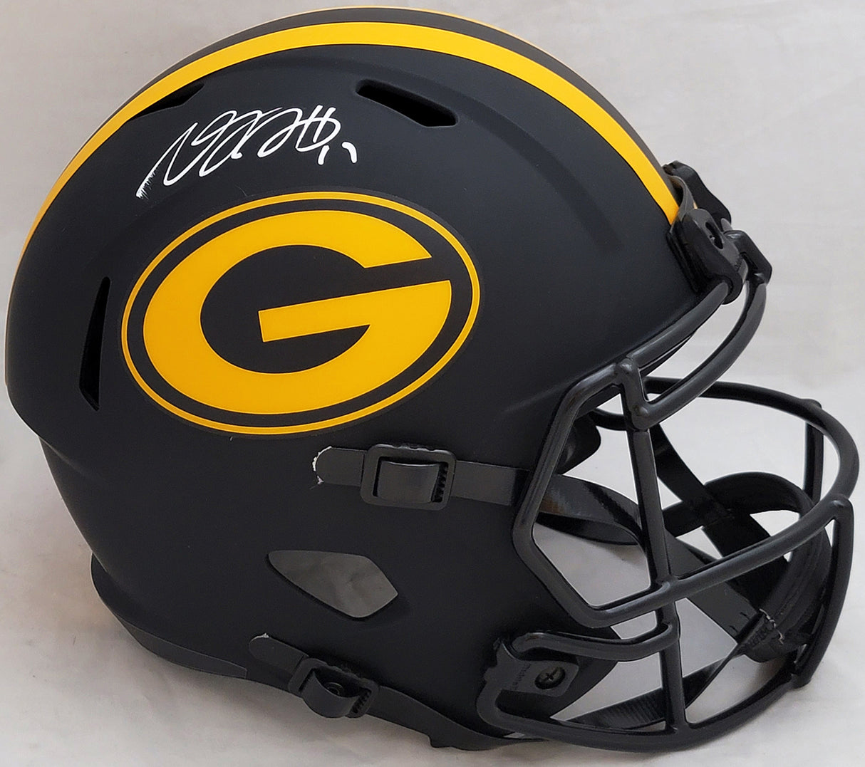 Davante Adams Autographed Green Bay Packers Eclipse Black Full Size Speed Replica Helmet (Smudged) Beckett BAS #Y91377