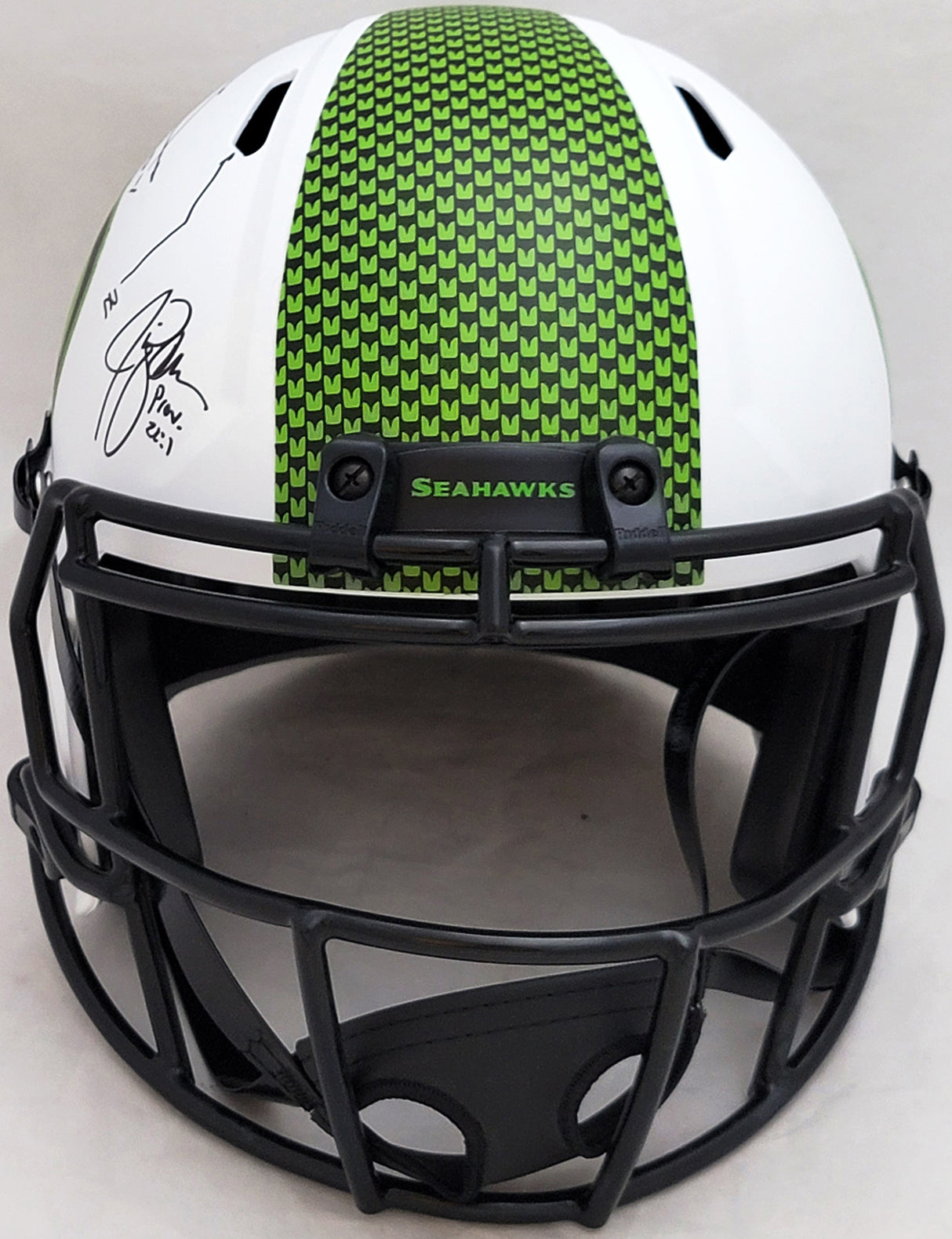 Jim Zorn Autographed Seattle Seahawks Lunar Eclipse White Full Size Speed Replica Helmet Play Call (Chipped) MCS Holo #80098