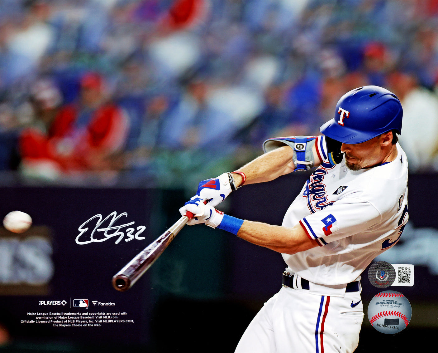 Evan Carter Autographed 8x10 Photo Texas Rangers Beckett BAS Witness Stock #224194