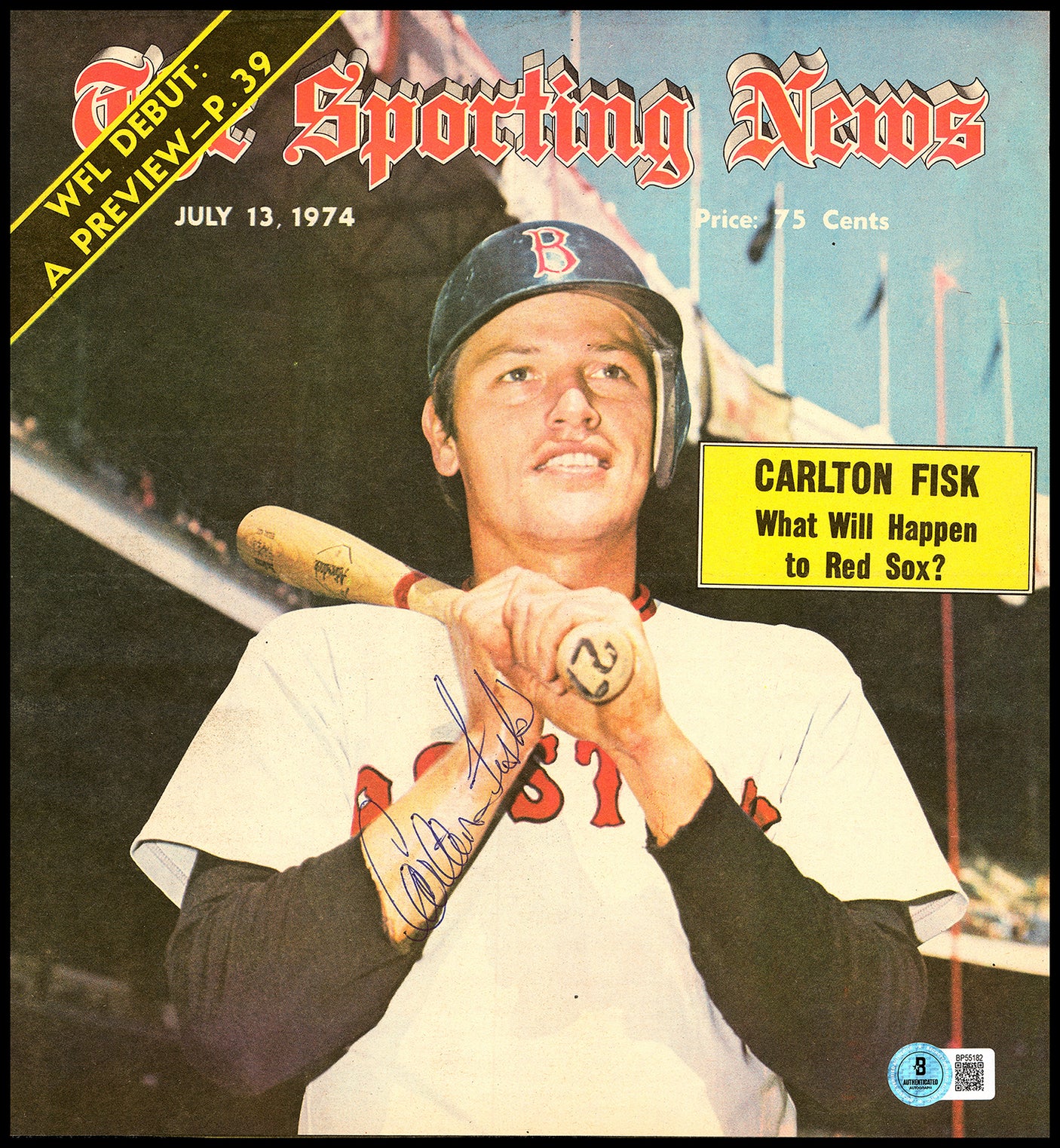Carlton Fisk Autographed Sporting News Cover Boston Red Sox Beckett BAS QR #BP55182