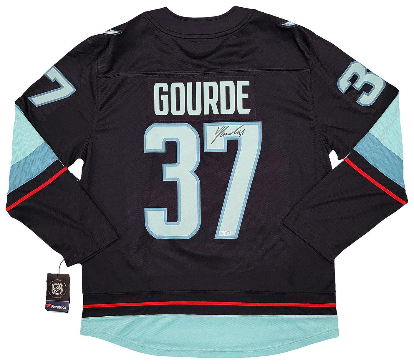 Seattle Kraken Yanni Gourde Autographed Blue Fanatics Jersey Size L Fanatics Holo Stock #211613