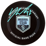 Yanni Gourde Autographed Official Seattle Kraken Inaugural Season Logo Hockey Game Puck Signed In Teal Fanatics Holo Stock #211605