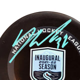 Yanni Gourde Autographed Official Seattle Kraken Inaugural Season Logo Hockey Game Puck Signed In Teal Fanatics Holo Stock #211605