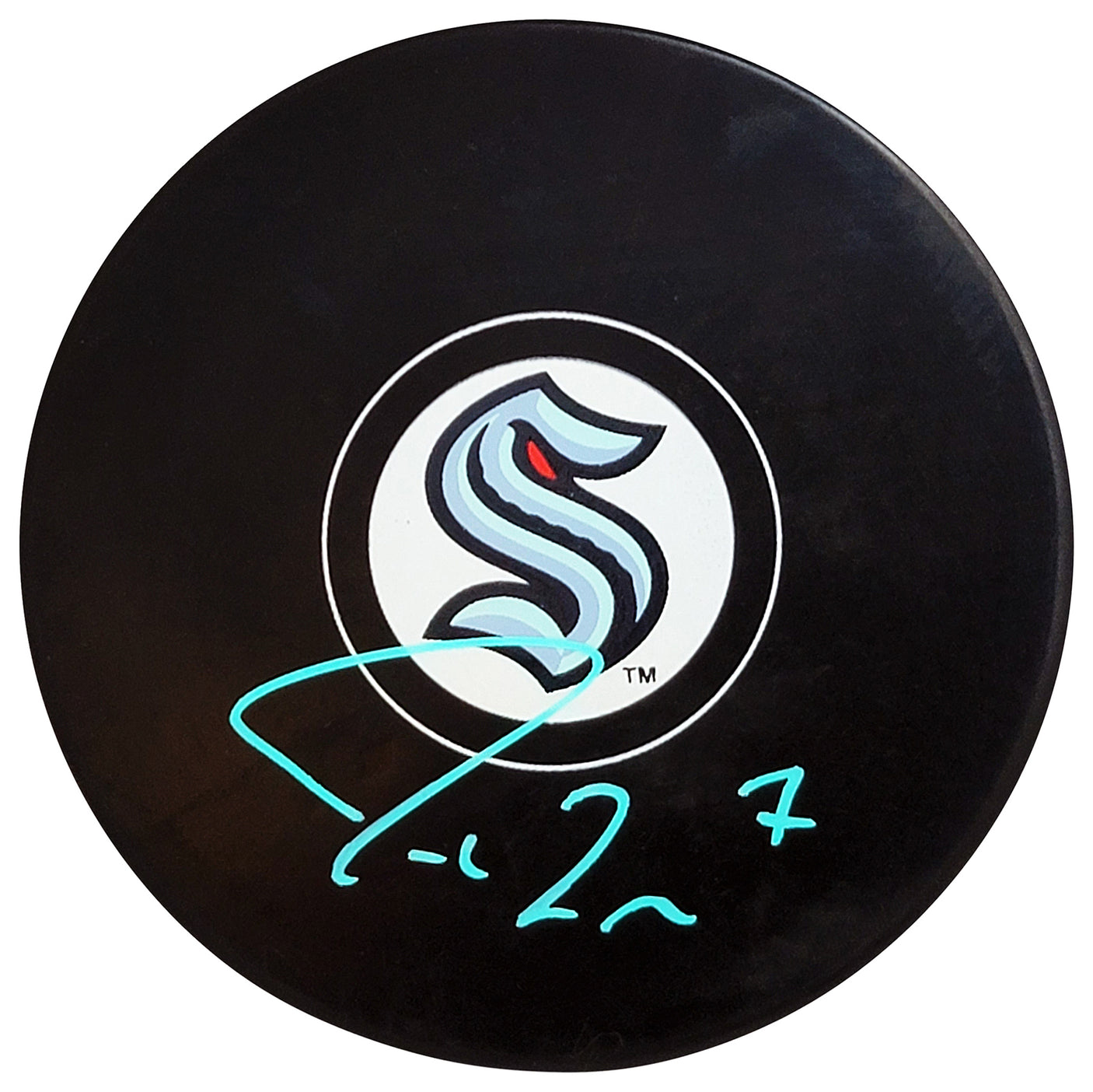 Jordan Eberle Autographed Official Seattle Kraken Logo Hockey Puck Signed In Teal Fanatics Holo Stock #211616