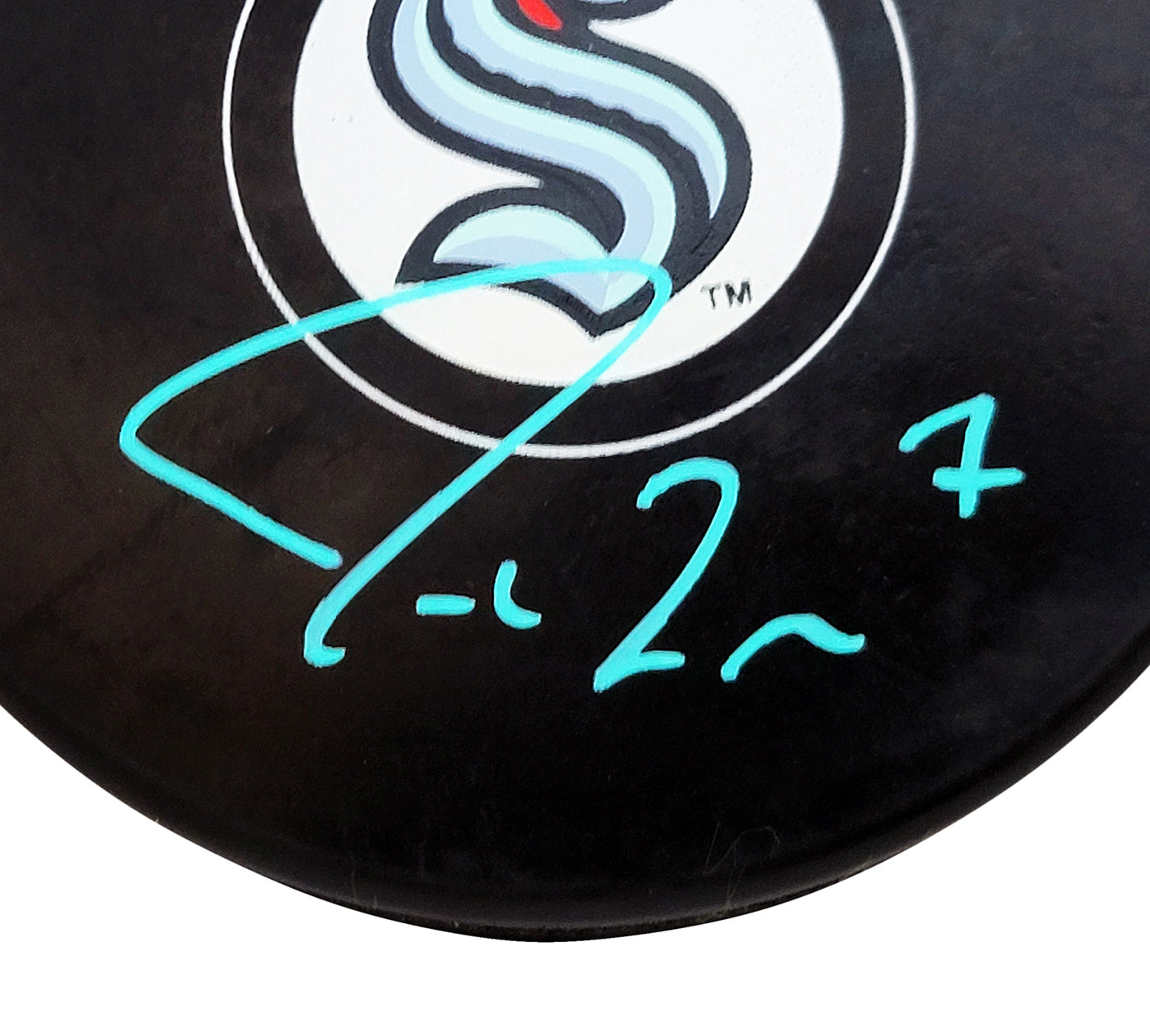 Jordan Eberle Autographed Official Seattle Kraken Logo Hockey Puck Signed In Teal Fanatics Holo Stock #211616