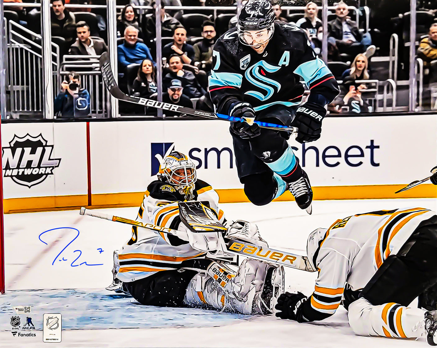 Jordan Eberle Autographed 16x20 Photo Seattle Kraken Jumping Fanatics Holo Stock #211621