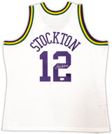 Utah Jazz John Stockton Autographed White Authentic Mitchell & Ness 1991-92 Hardwood Classic Swingman Jersey Size XXL Beckett BAS Witness Stock #224337