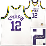 Utah Jazz John Stockton Autographed White Authentic Mitchell & Ness 1991-92 Hardwood Classic Swingman Jersey Size XL Beckett BAS Witness Stock #224338