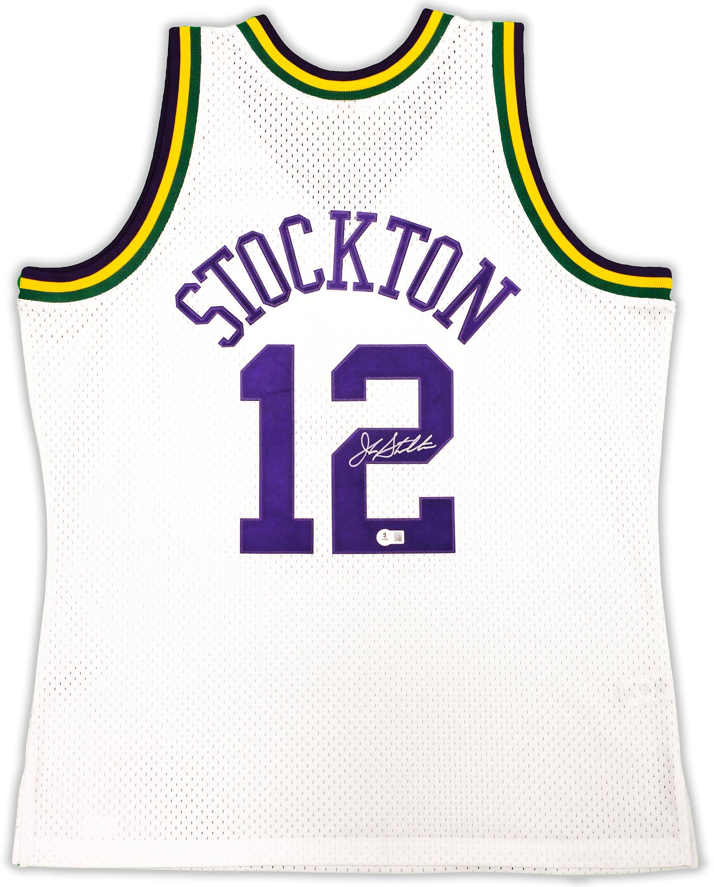 Utah Jazz John Stockton Autographed White Authentic Mitchell & Ness 1991-92 Hardwood Classic Swingman Jersey Size XL Beckett BAS Witness Stock #224338