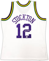 Utah Jazz John Stockton Autographed White Authentic Mitchell & Ness 1991-92 Hardwood Classic Swingman Jersey Size XL Beckett BAS Witness Stock #224338