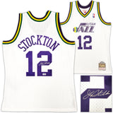 Utah Jazz John Stockton Autographed White Authentic Mitchell & Ness 1991-92 Hardwood Classic Swingman Jersey Size L Beckett BAS Witness Stock #224339